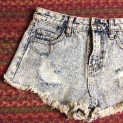 ACID WASH DISTRESSED HIGH WAIST DENIM CUT OFF BASIC SHORTS