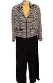 JOSEPH RIBKOFF Black and White Striped Stretch Pants Jacket Suit Set size 6