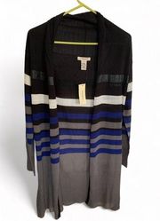 NWT Vertigo Paris Small Open Front Cardigan Stripes Wool Black blue charcoal