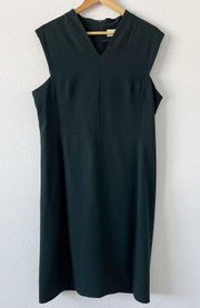 Dark Green V-Neck Aditi Sheath Career Sleeveless Dress