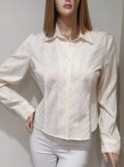 Covington Women's Cream Gold Striped Long-Sleeve Stretch Button Up Shirt Size XL