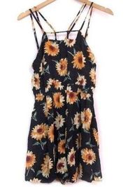 LF NAANAA Black Yellow Mustard Cream Sunflower Floral Flower Strappy Romper SM