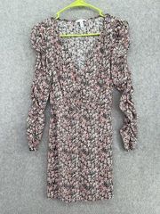 Leith Women's Dress Long Sleeve Mini Size XS Floral Plunge Ruched Sleeve