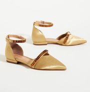 Satin Pointed-Toe Embellished Slingback Flats