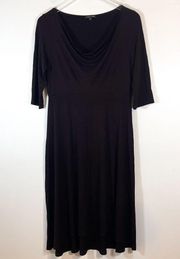 Eileen Fisher Black Brown Hi Lo Draped Cowl Neck Empire Waist Dress Relaxed Fit
