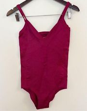 Anthropologie Seamless Pull on One Piece Bodysuit in Raspberry XS/S V-neck