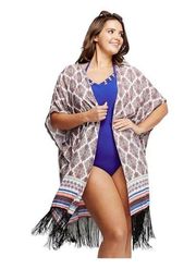 Lane Bryant Cacique Fringe Hem Swim Coverup Kimono Paisley Print | Size 14/20