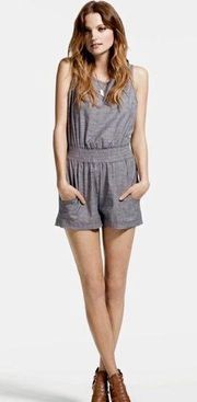 True Religion Chambray Tie Back Romper Blue Elastic Waist Sleeveless Size XS