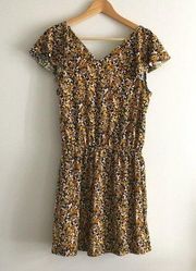 Mango Basics Floral Ruffle Double V Neck Jumpsuit Short Womens Size XS