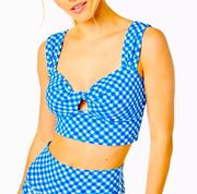 🆕 NWT  Calusa Sports Bra UPF 50 Boca Blue ‘Double Checking’ Print