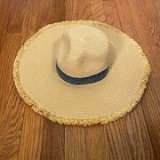 C.C. Exclusives Frayed edge wide brim straw hat with ribbon sun beach