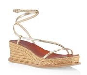 Jimmy Choo Drive 60 Espadrille Wedge Sandals Womens Size 37 Gold Tan VERY RARE