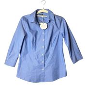 Petal and Pup Top Womens Medium Blue Polka Dot 3/4 Sleeve Button Up Shirt NEW