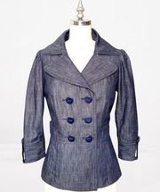 Classiques Entier Notched Collar Peplum Blazer Jacket Navy Blue XS