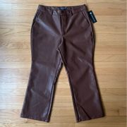 NWT  Faux Leather Kick Crop Flare Brown Pants Large