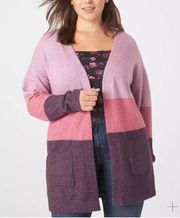 Lane Bryant | Pink and Purple Colorblock Long Sleeve Cardigan Size 18/20