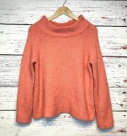 Anthropologie Moth Boucle Mock Neck Wool Blend Sweater Size Medium in Pink Coral