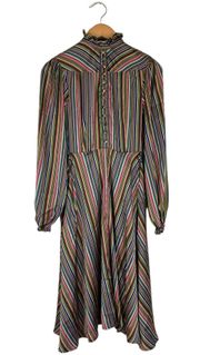 Rainbow Multicolored Striped Satin Dress XS Extra Small (2)