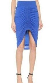 Helmut Lang Blue Viscose Filmed Ruched Front Midi Skirt M