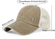 Tan Washed Distressed Hat Cotton Women Ponytail Baseball Cap Dad Sunhat