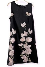 Women's Black Floral Embroidered Sleeveless Dress Size 10