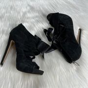 Bebe Black Suede Bow Tie Heels