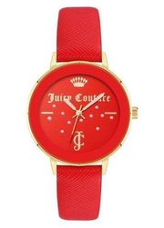 NWT Juicy Couture Gold & Red Leather Band Rhinestone Watch