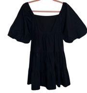 Faithfull The Brand Black Tiered Puff Shoulder Mini Dress