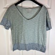 Prana Womens Casual Striped Top Size Medium Cotton Vneck Hiking Workout