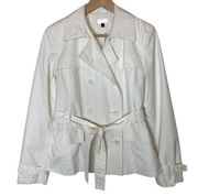 Giacca Gallery Double Breasted Belted Jacket White Pea Coat Women's, size Medium