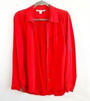 Diane Von Furstenberg Blouse 100% Silk Red Button Down Roll Tab Sleeves Sz 6 GUC