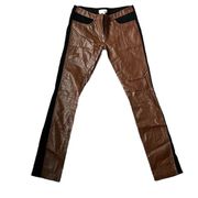 Neiman Marcus two tone brown Croc embossed leather skinny straight leg black S