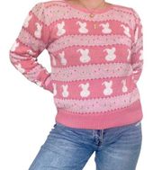 Vintage coquette knit knitted pink white easter bunny grandma sweater