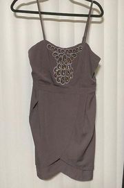 Esley gray adjustable straps embroidered stones formal dress, zipper back