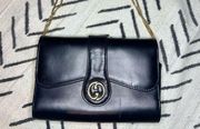 Vintage GG Gucci Vintage Black Leather Clutch Purse Convertible Gold Strap Chain