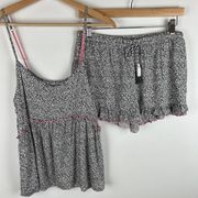 NWT Kensie Pajama Set Cami and Shorts WHT/DITS Brown/White/Pink Size Small