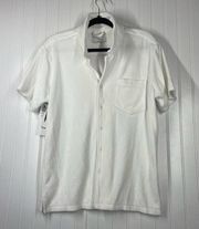 NWT Aritzia Tna Women’s White Short Sleeve Button-Up Terry Shirt Size Small