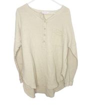 Pink Lily knit waffle knit gauzy shirt tan cream size XL k