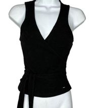 Guess Black Ribbed Wrap-Around Top