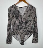 Haute Monde  Snakeskin Print Long Sleeve Wrap Bodysuit Large