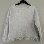 Lou & Grey Light Grey Lace Scalloped Hem Lightweight Crewneck Sweater Large