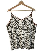 Ann Taylor Sleep White & Brown Animal Print Satin Cami Tank Top L