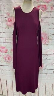 Eliza J Women's Cold Shoulder Midi Sweater Burgundy Dress Size L