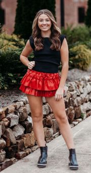 Red leather skirt