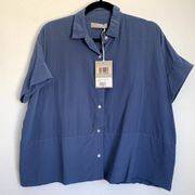 NWT Everlane The Clean Silk Short Sleeve Square Shirt in French Blue