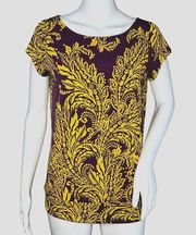 The Limited Shirt Womens Small Purple Yellow Scroll Print Slinky Office Casual