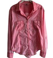 ROXY Pink Sleeve Lightweight Long / Tab Button Down Shirt Size XL