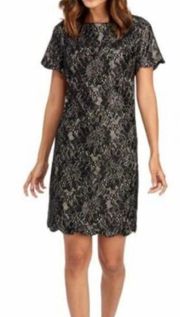 Black scalloped short sleeve midi lace dress never worn 