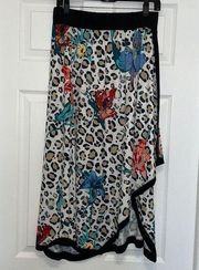 Soft Surroundings Panthera Asymmetrical Leopard & Floral Mixed Media Skirt