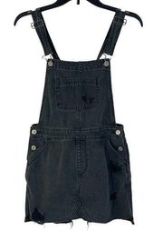 Hollister Small Denim Jean Overall Mini Dress Distressed Pockets Gray Womens